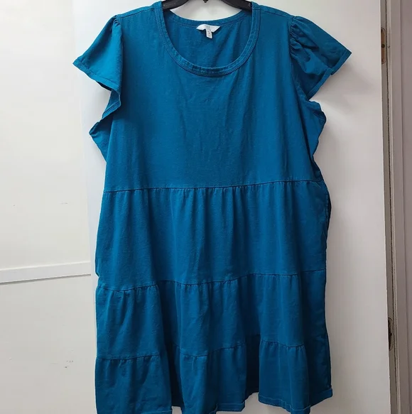 Time and Tru Blue tiered knit dress with pockets xxxl (22) - Picture 1 of 2